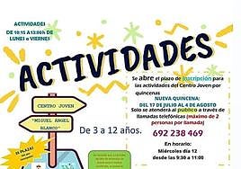 Inscripciones para la nueva quincena de las actividades de ocio culturales en el Centro Joven Miguel Ángel Blanco de Calamonte