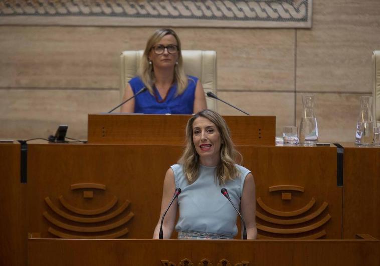 Guardiola durante su discurso en la Asamblea de Extremadura.