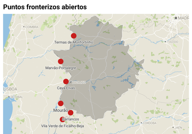 Punntos fronterizos abiertos en Extremadura y alrededores