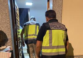 Los agentes de la Policía acceden a la vivienda de Almendralejo.