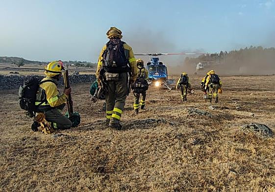 Bomberos forestales en la zona afectada por las llamas.