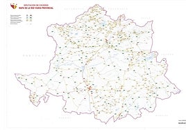 Mapa actualizado de la red viaria provincial de la Diputación de Cáceres.