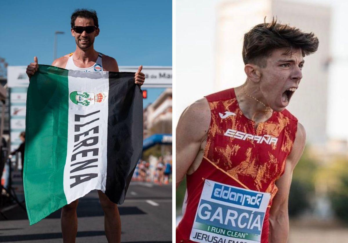 A la izquierda, Álvaro Martín, siempre acordándose de su tierra, como en esta imagen en el Campeonato de España; a la derecha, David García Zurita, con España en el Europeo sub 20 de Jerusalén.