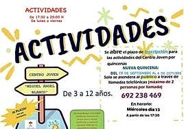 Inscripciones para la nueva quincena de actividades del Centro Joven