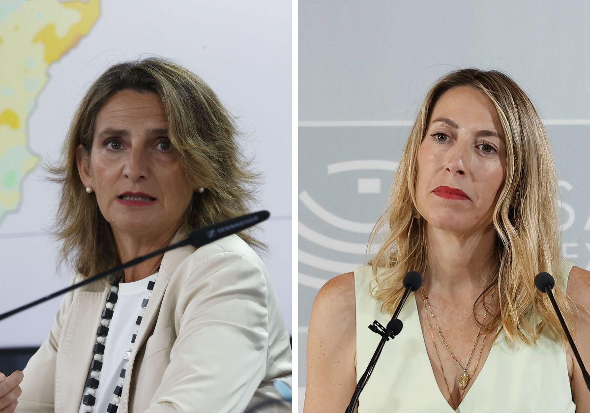 Teresa Ribera, ministra en funciones de Transición Ecológica, y María Guardiola, presidenta de la Junta de Extremadura.