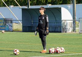 Pablo Gragera en el entrenamiento del Badajoz de este miércoles.