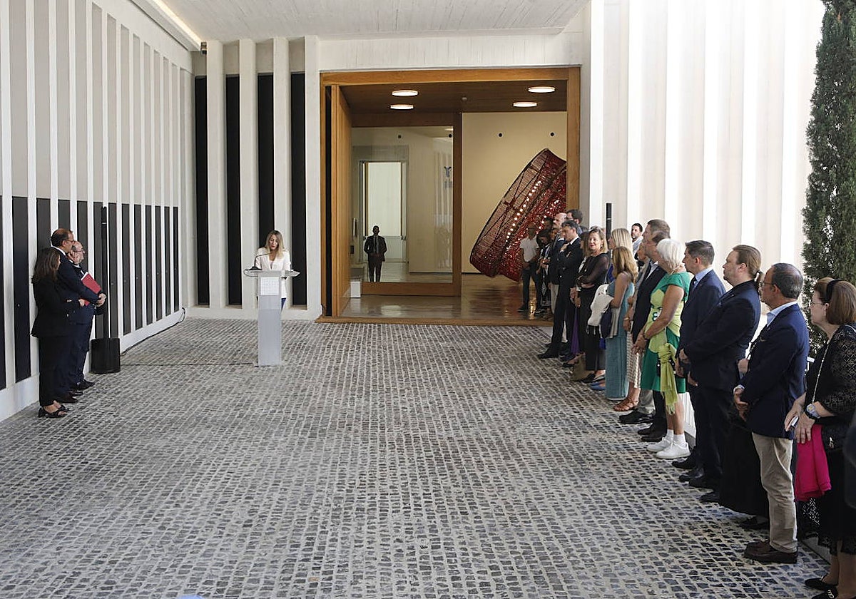María Guardiola, durante la recepción a los ministros de cultura de la UE en la que anunció la candidatura de Cáceres a capital cultural europea.