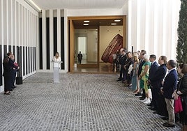 María Guardiola, durante la recepción a los ministros de cultura de la UE en la que anunció la candidatura de Cáceres a capital cultural europea.
