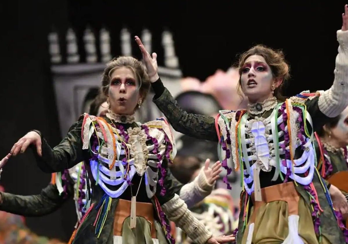 Las Chimixurris en la última edición del concurso de murgas del Carnaval de Badajoz.