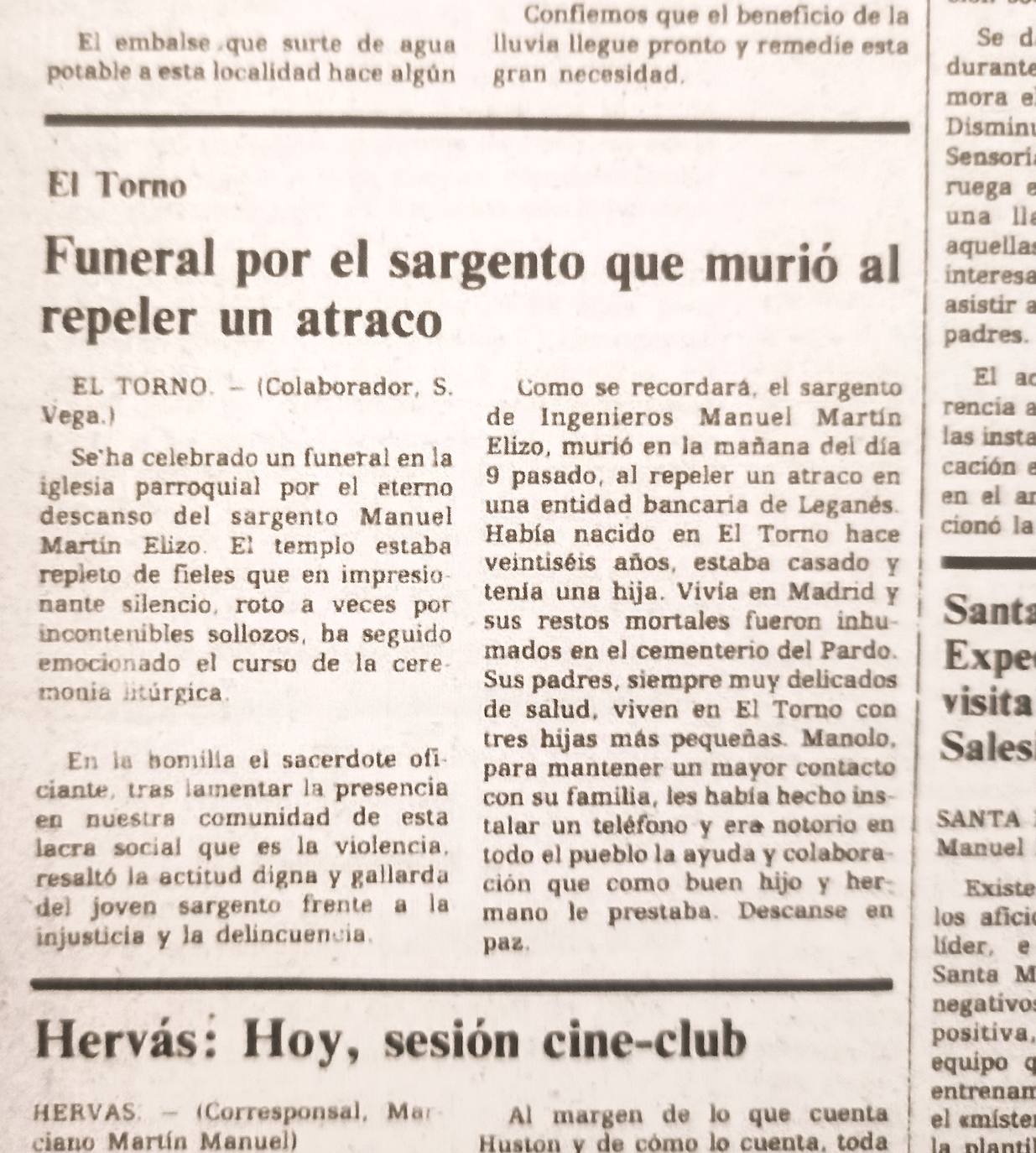 Noticia del funeral de Manuel Martín Elizo.