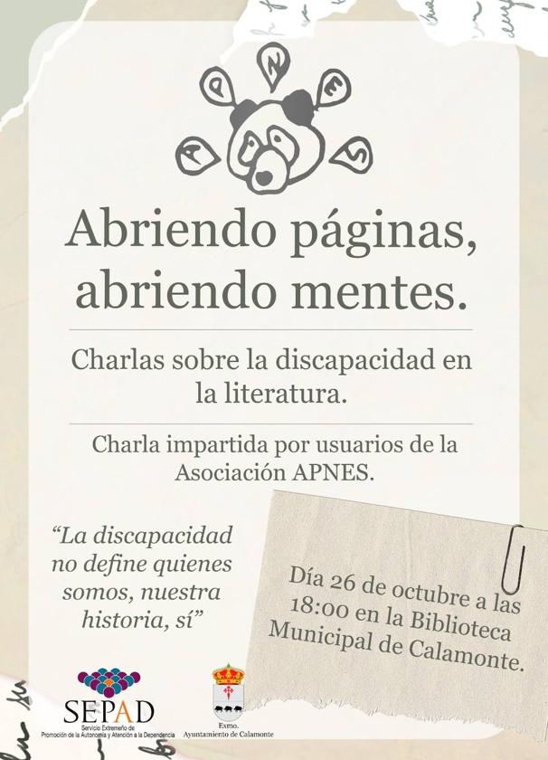 Usuarios de la asociación Apnes imparten la charla 'Abriendo páginas, abriendo mentes' en la biblioteca de Calamonte