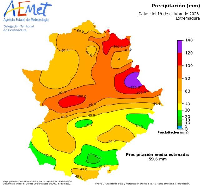 Precipitaciones registradas en el día de ayer.