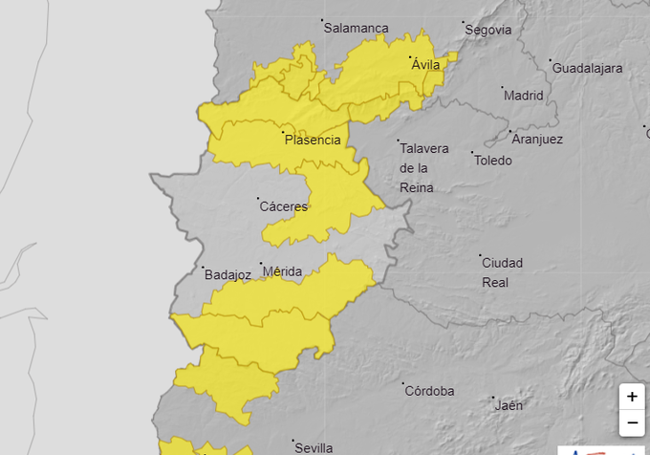 Mapa de avisos para el domingo.