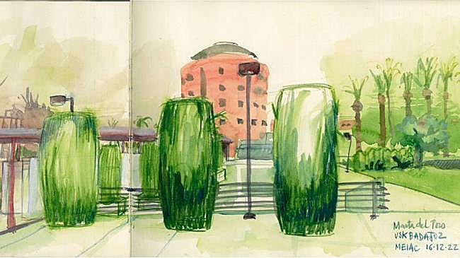 Imagen antes - A la izquierda, dibujo de Marta del Pozo del Museo Meiac de Badajoz; a la derecha, imagen del museo pacense.