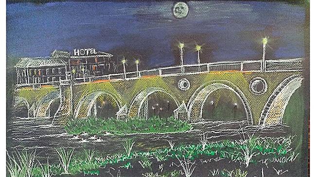 Imagen antes - A la izquierda, dibujo de Isabel Romero del paseo fluvial en la margen derecha río Guadiana; a la derecha, foto desde el paseo fluvial.