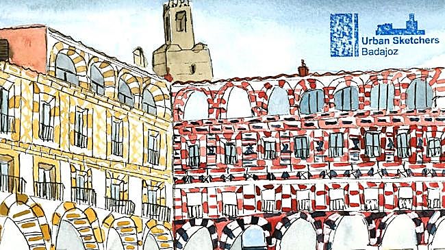 Imagen antes - A la izquierda, dibujo de Sara Nieto de la Plaza Alta; a la derecha, foto de la Plaza Alta.