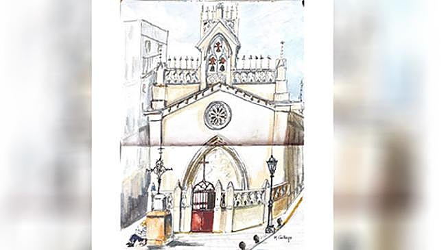 Imagen antes - A la izquierda, dibujo de Mari Ángeles Gallego de la plaza de San José; a la derecha, la plaza de San José.