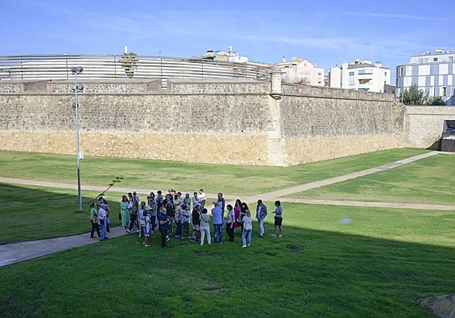 Un grupo de personas visitan el corredor verde de la calle Stadium.