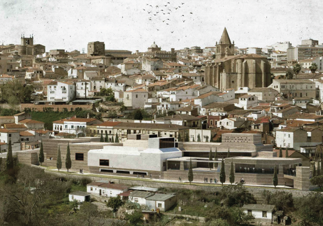 Vista general del Museo de la Música y de su integración en el entorno, en una recreación difundida por la Junta de Extremadura.