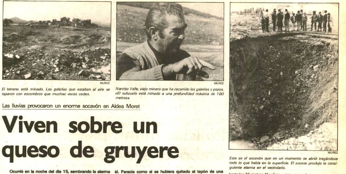 Noticia llamativa ocurrida en Aldea Moret el 15 de noviembre de 1983, cuando un enorme socavón asustó a los vecinos.