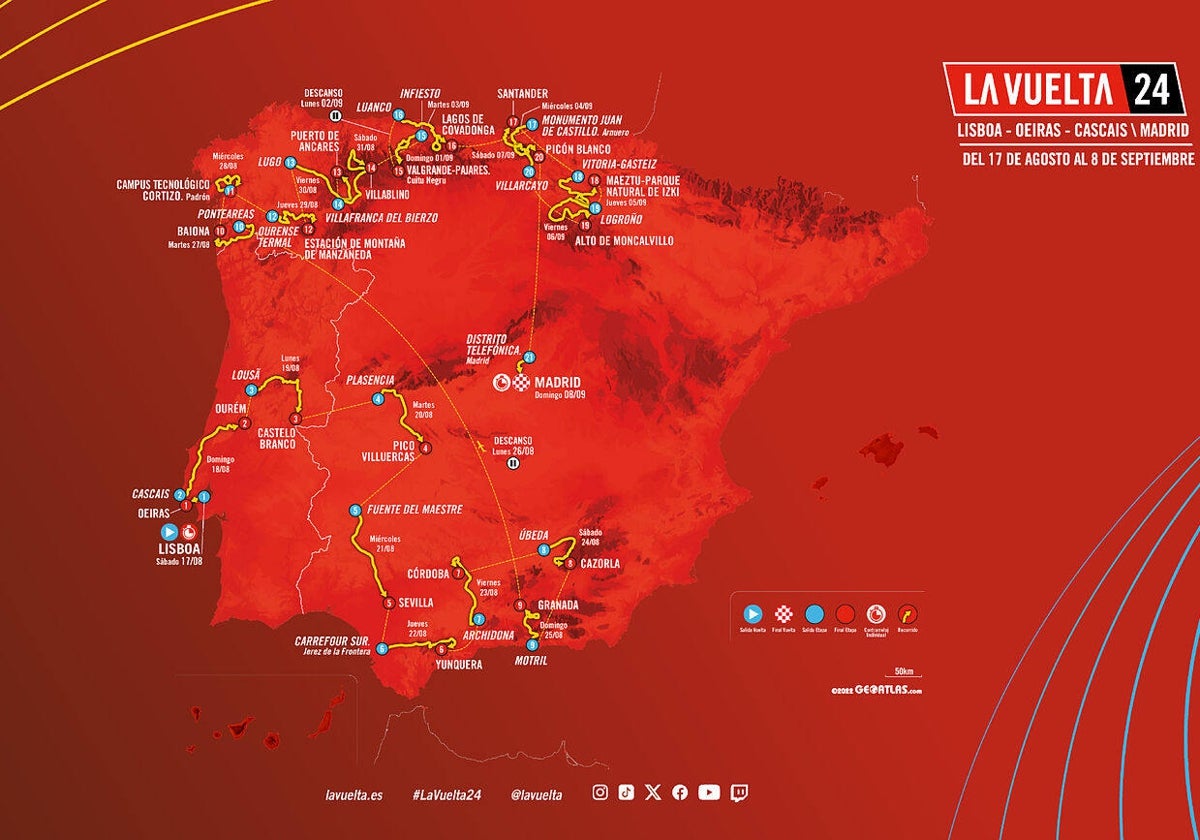 Imagen del recorrido de La Vuelta que contará con dos etapas en Extremadura.