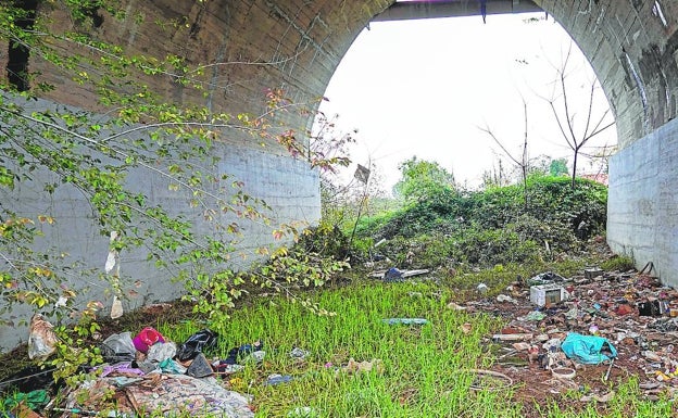 Restos acumulados bajo el primer ojo del puente de la Universidad, el más cercano al paseo de la margen izquierda. 