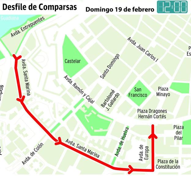 Recorrido del desfile de comparsas del domingo. 