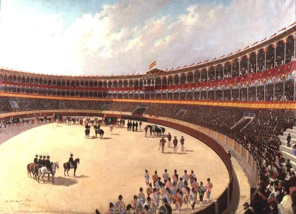 Cuadro de Fernández Sanahuja del paseíllo de la corrida de toros en la boda de Alfonso XII con María de las Mercedes en 1878.