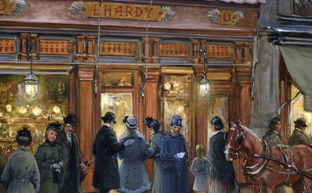 Cuadro del restaurante Lhardy de Madrid, que se inauguró en 1839 en la carrera de San Jerónimo, y fue quien preparó la cena de los reyes.