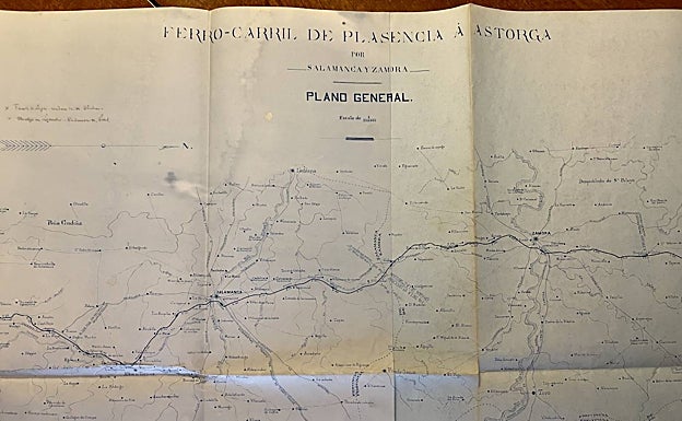 Plano de la línea Plasencia-Astorga. Lo usó Gastón Bertier y lo conserva su nieta Concepción Montes. 