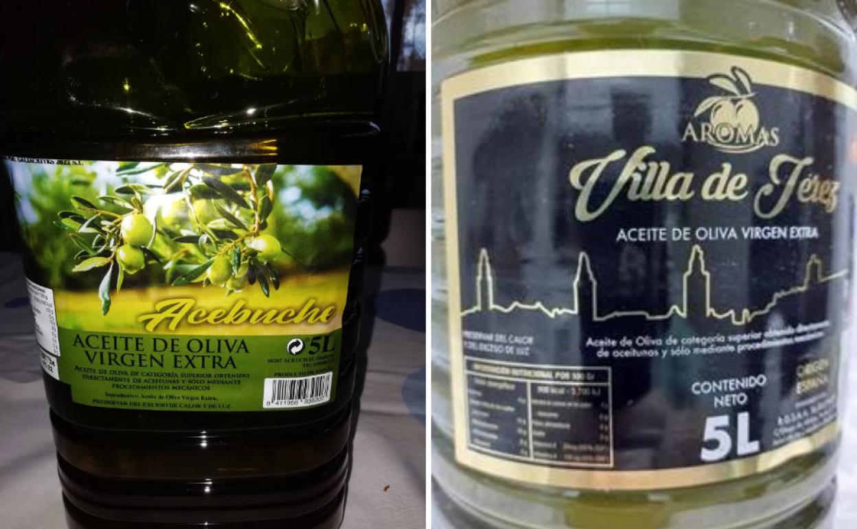 Dos de las marcas de aceite inmovilizadas tras su distribución en la región. Una de ellas, 'Villa de Jerez', hace referencia a Jerez de los Caballeros. Los aceites llegan de Andalucía y Portugal. 