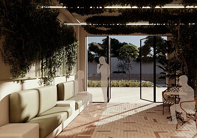 Salida de la planta baja hacia los jardines.