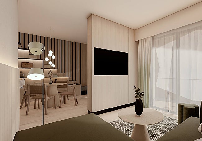 Salón de uno de los dúplex, pensados para clientes de larga estancia.