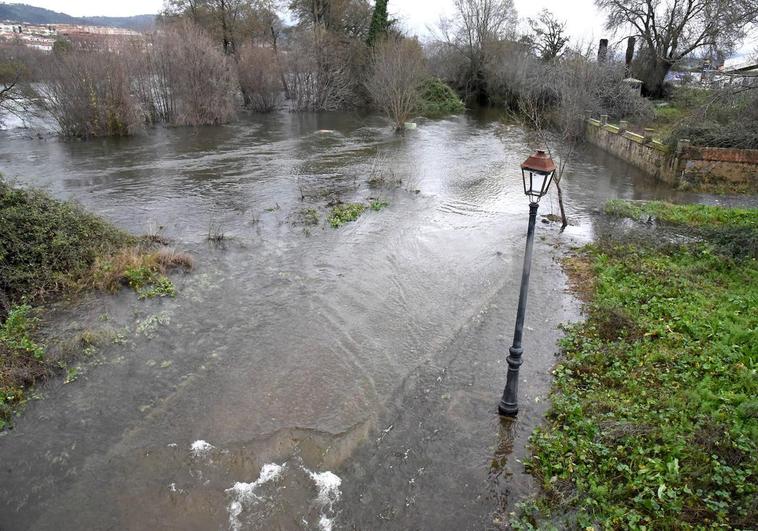 Cauce crecido del río Jerte a su paso por Plasencia.