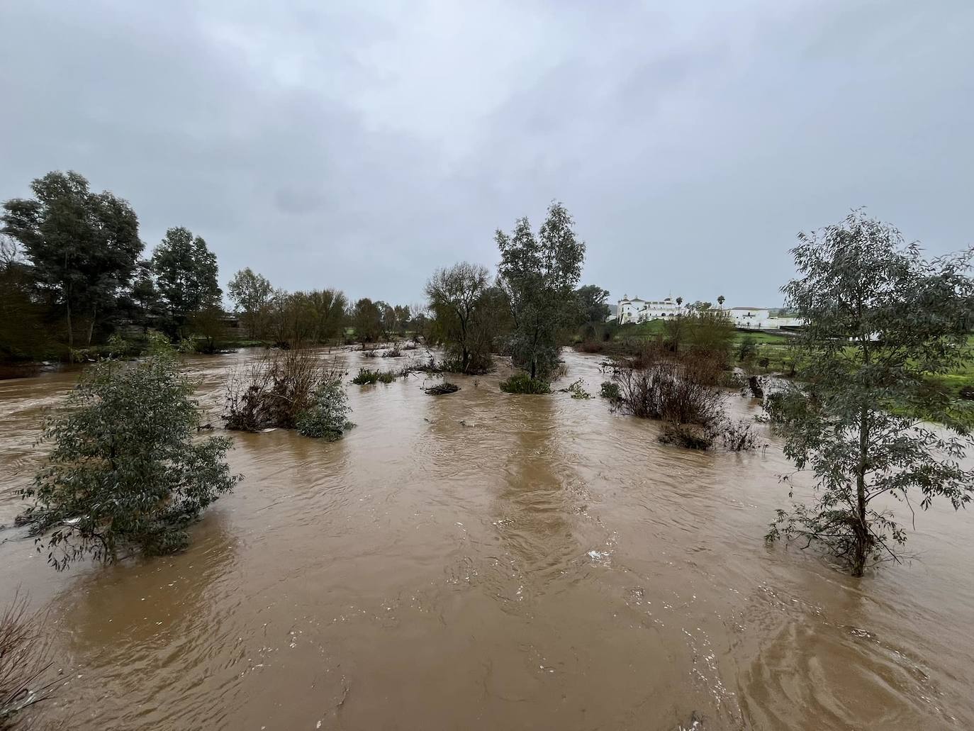 Cauce crecido del río Gévora.