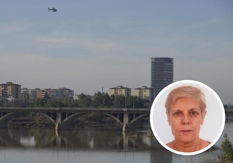 Helicóptero rastreando el río Guadiana a su paso por Badajoz.