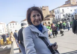 Longina en la plaza Mayor de Cáceres durante los actos del Día Mundial contra el Cáncer.