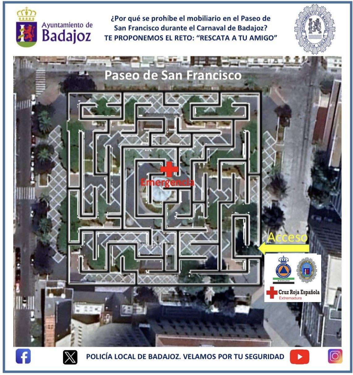 Imagen difundida por Policía Local donde compara el paseo de San Francisco con un laberinto