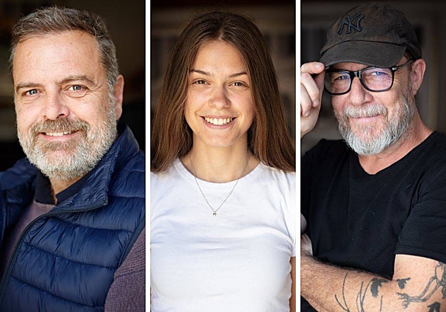 Alfonso de la Fuente, gestor de la finca La Ramallosa, Nele Marie, estudiante alemana que reside en Alicante y el fotógrafo pacense Félix Méndez.