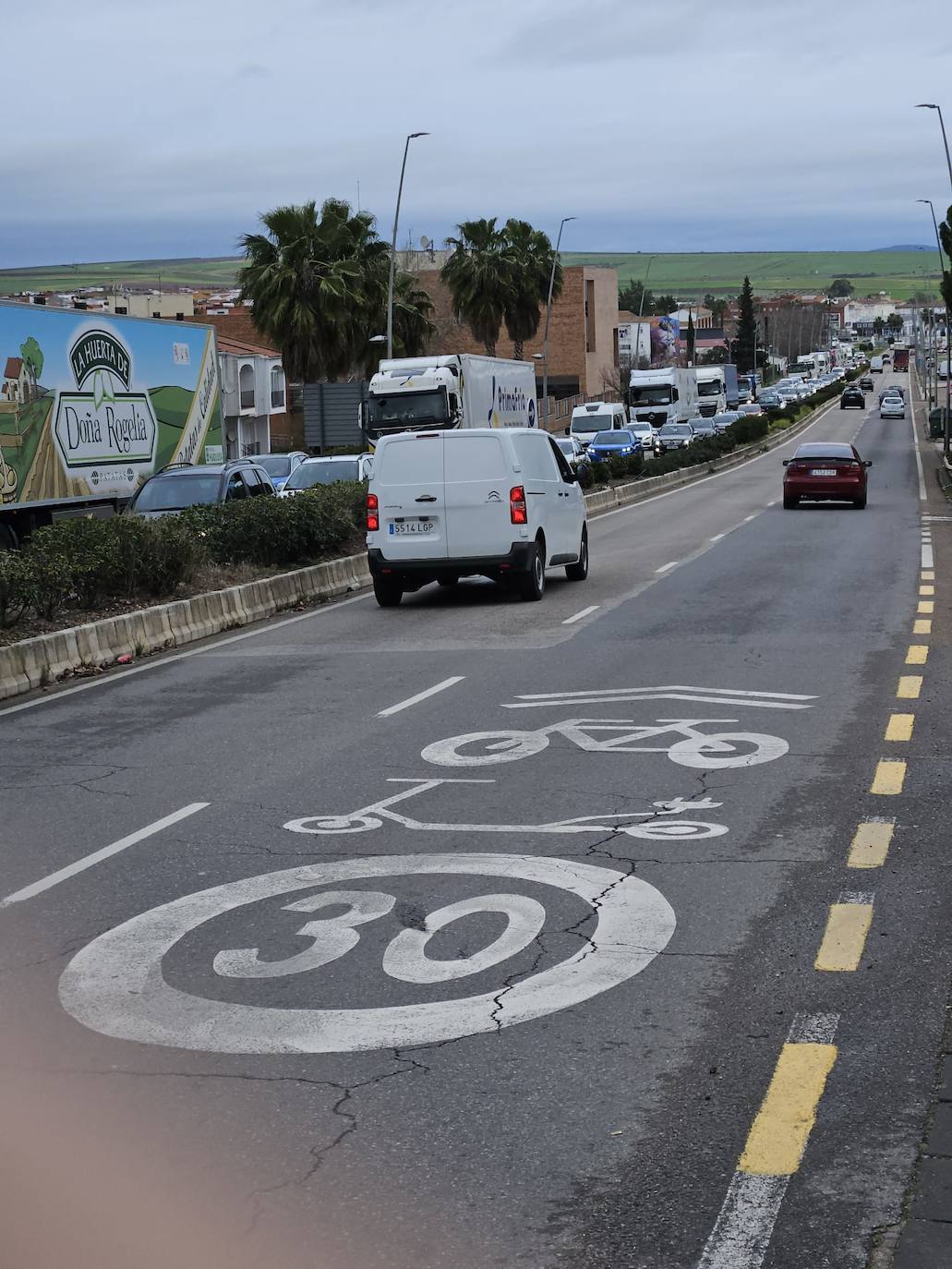 Tráfico lento en el centro de Mérida por la circulación de tractores.