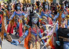 Moracantana, durante el desfile infantil de comparsas del Carnaval de Badajoz 2024.