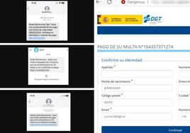 Algunos ejemplos del sms fraudulento y la página web a la que te redirige si accedes al enlace