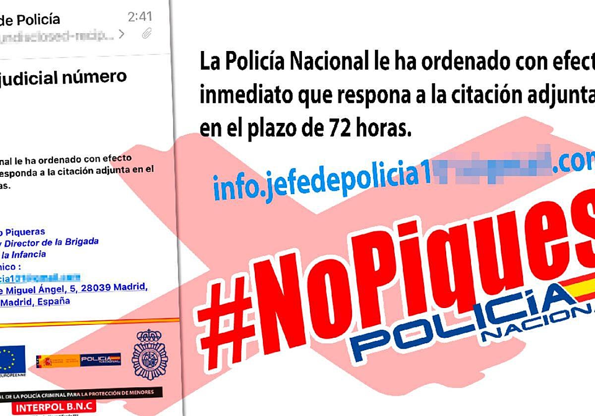 La policía advierte de una estafa en la que suplantan su identidad enviando una supuesta citación judicial