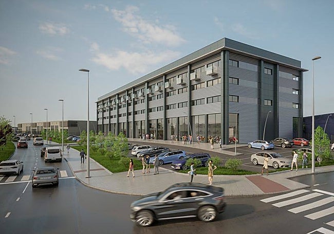 Recreación de un bloque de apartamentos turísticos con bajo comercial.