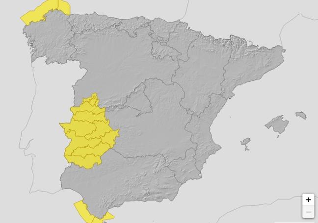 Mapa de alertas de la Aemet para el sábado.