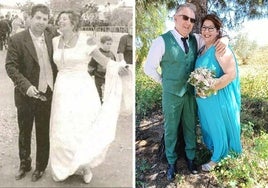 A la izquierda, la celebración en Bótoa en 1999 y a la derecha sus bodas de plata este sábado.