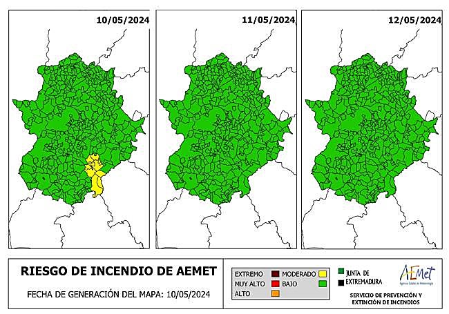 Mapa de riesgo de incendio para el fin de semana.