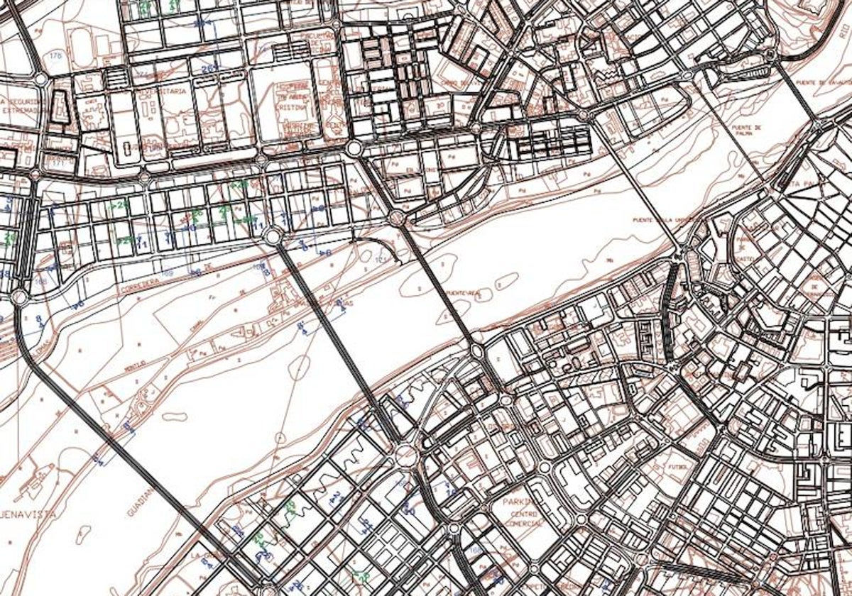 Planificación de los puentes de la ciudad, donde se ven los dos proyectados y pendientes de ejecución, tras el Puente Real.