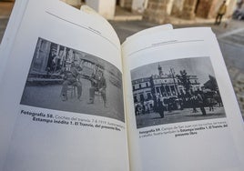 Imágenes del antiguo tranvía en la plaza del Ayuntamiento de Badajoz.