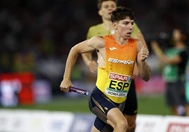 David García Zurita durante la final del 4x400 en el Europeo de Roma.